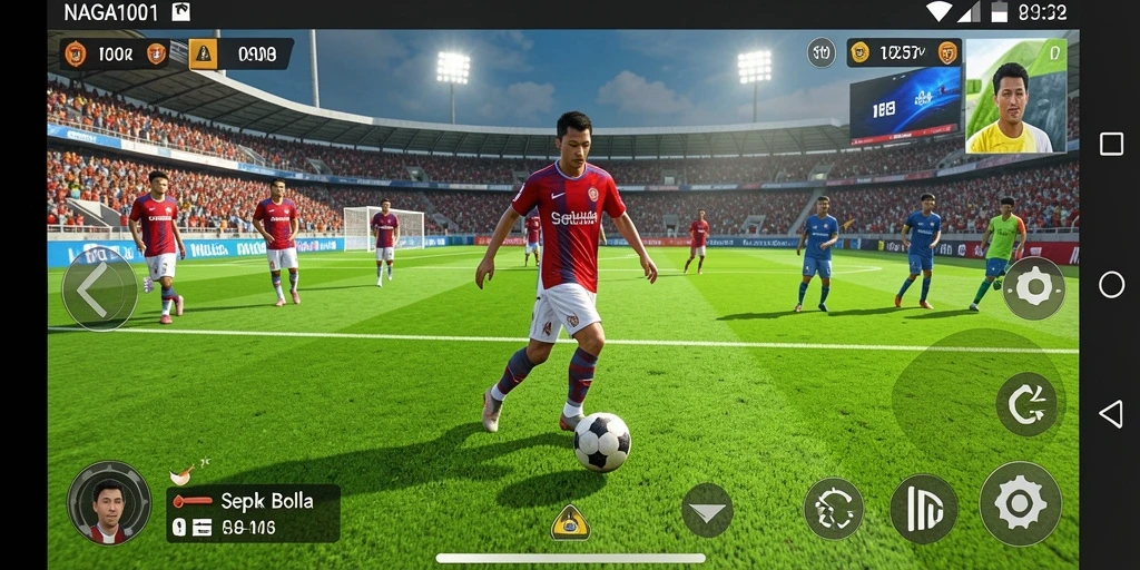Screenshot gameplay NAGA1001 yang menunjukkan aksi seru di lapangan sepak bola.