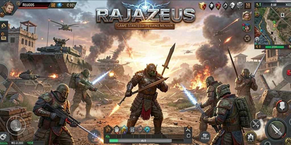 Tampilan gameplay RAJAZEUS yang mengasyikkan dengan aksi pertempuran yang mendebarkan.