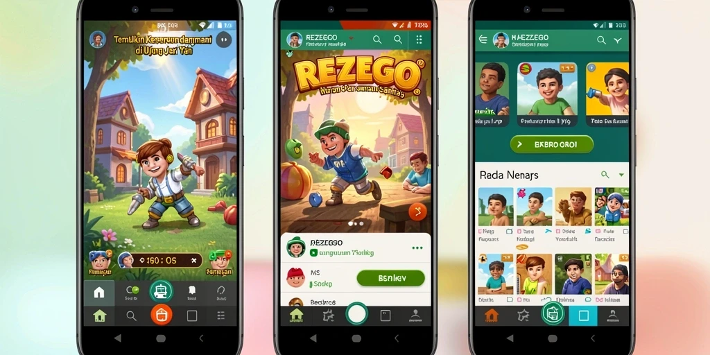 Screenshot gameplay REZEGO yang penuh warna dan menyenangkan.