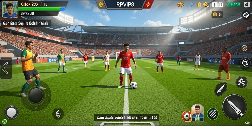 Tampilan gameplay RPVIP8 yang mendebarkan di lapangan sepak bola.