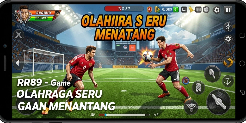 Screenshot utama RR89 menampilkan aksi seru di lapangan olahraga.